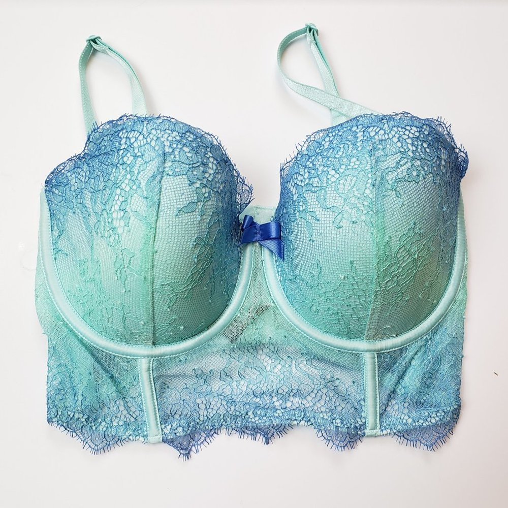32D Rare Victoria's Secret Very Sexy teal/blue ombre lace Push up Bra